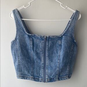 Denim Zip Front Bustier Tank Top